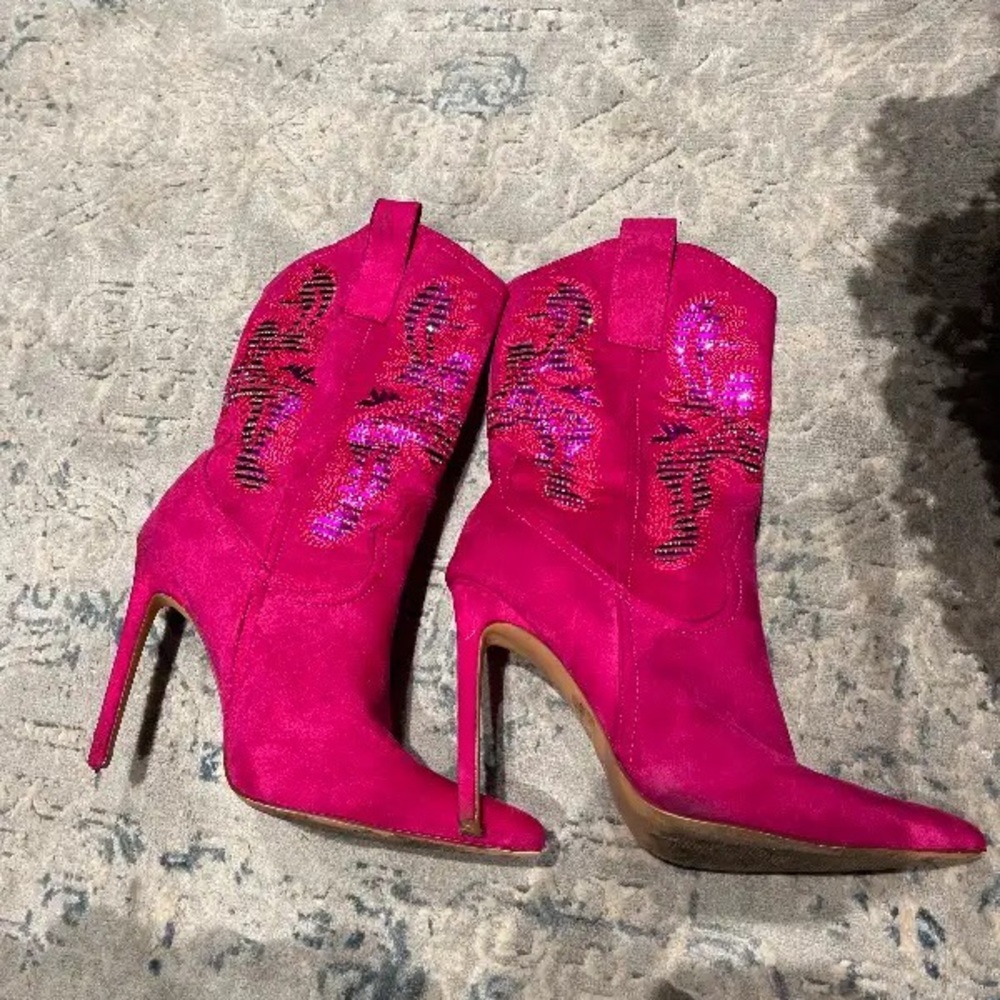 Hot pink cowboy boot heels from fashion nova originally $80